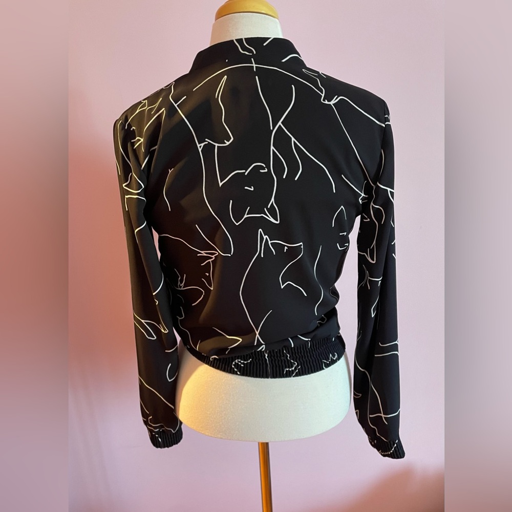 Babaton Black and White Bomber Jacket with Artistic Design
